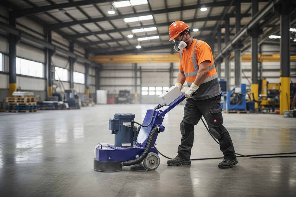 Worker Using Floor Grinder